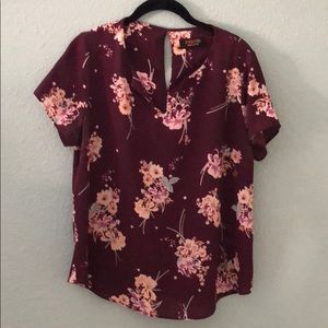 Purple floral V-neck blouse
